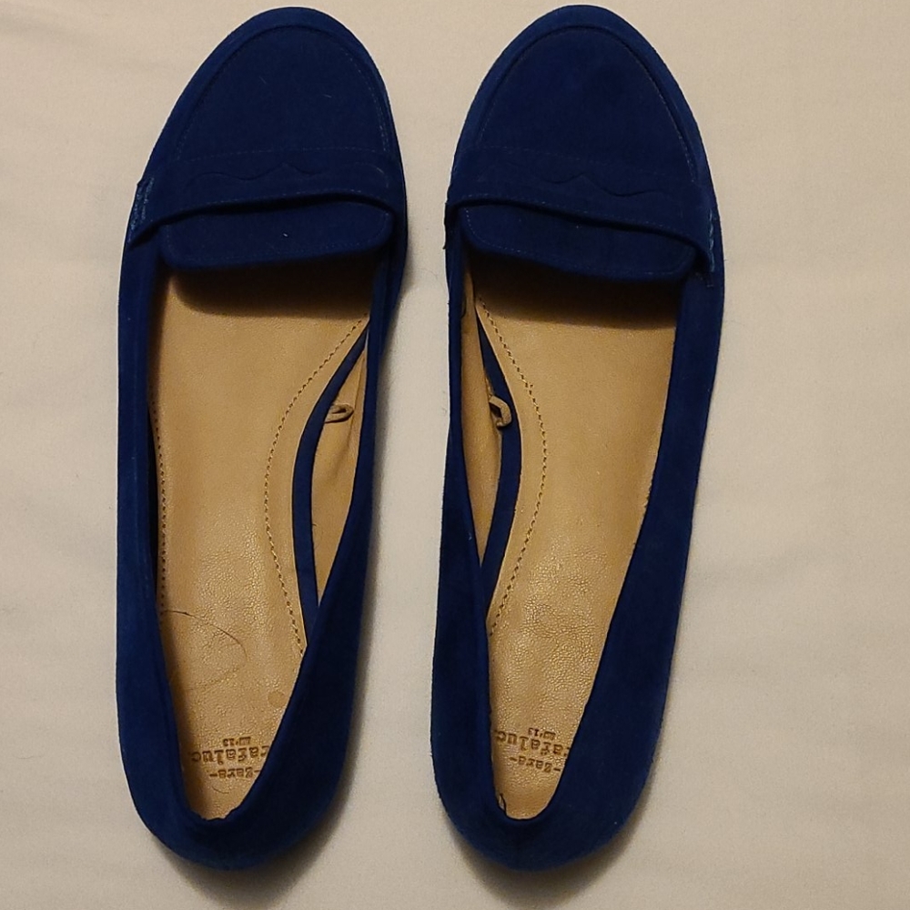 EU 41 Zara blue velvet slip ons